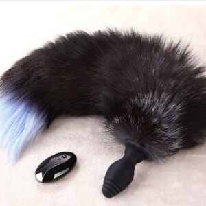 Vibrating Fox Tail Anal Plug Black & Blue
