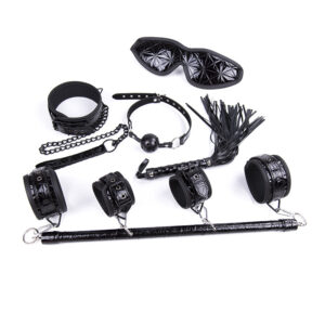 Luxury Leather Black Diamond Pattern Bondage Set