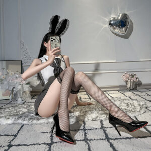 Lace Trim Fishnet Stockings - Black